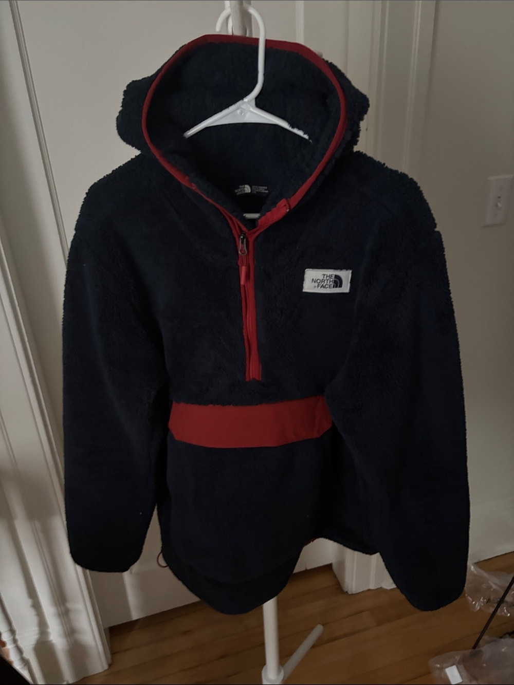 The North Face Navy Plush Half-Zip Pullover with Red Accents